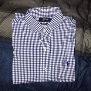 Long Sleeve Button-Down Plaid Polo Shirt